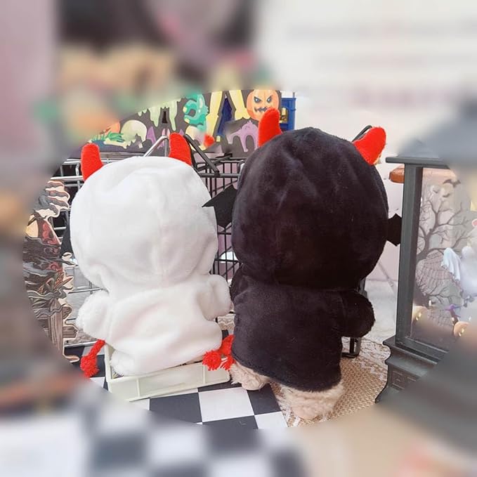 niannyyhouse 10cm-15cm Plush Doll Clothes Black White Ghost Hoodie 17cm Doll Dress Up (White)