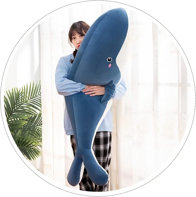 Blue Whale Stuffed Animal Plush - Giant 59'' Soft Whale Body Pillow with Removable Washable Cover, Cute Stuffed Whale Toy, Plush Whale Throw Pillow Gift for Kids, Girls, and Boys