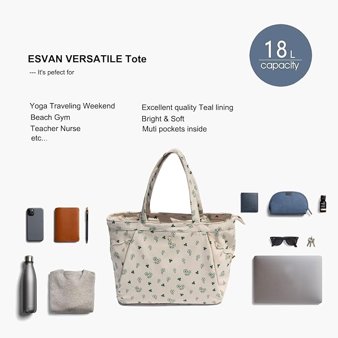 ESVAN Corduroy Yoga Tote Bag Gifts for Women Drawstring Yoga Mat Bag for Office Workout Travel Carryall Pilates Gym