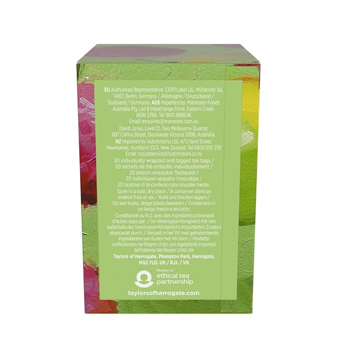 Taylors of Harrogate Lychee & Lime, Green Tea, Individually Wrapped Bags, 20 Count (Pack of 1), Uplifting, Zesty and Lively, Caffeinated, Enjoy Hot or Iced, 20 Teabags