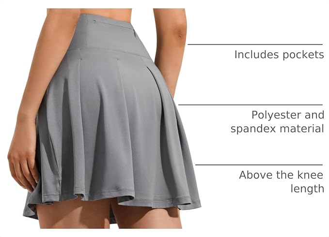 ZUTY 18" High Waisted Tennis Skirt for Women Skorts Skirts with Pockets Casual Modest Long Golf Athletic Running