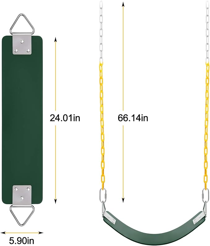 AGPTEK Swing Sets, Seat with 66 Inch Anti-Rust Chains Thermoplastic Coated, Support 250lb, Cushion Accessories Replacement with Snap Hooks for Outdoors, Playground, Jungle Gym (Pack of 2)