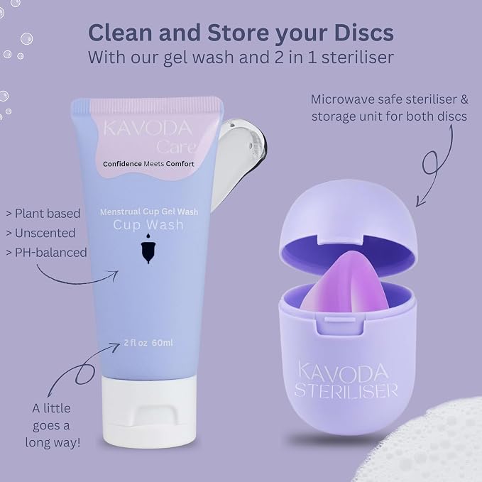 Menstrual Discs - Soft, Flexible, Reusable Medical-Grade Silicone - Wear 12 Hours - Removal Notch - Two Sizes - Menstrual Cup or Tampon Alternative