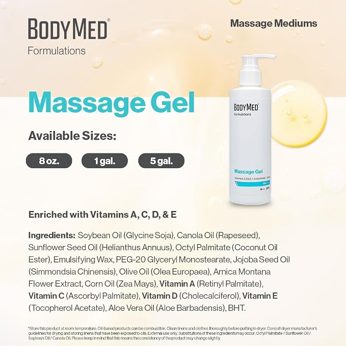 BodyMed Formulations Massage Gel, 8 oz. – Fragrance-Free, All-Natural Gel for Massage Therapy – Leaping Bunny Certified – with Arnica Extract & Jojoba – Non-Staining, & Paraben Free
