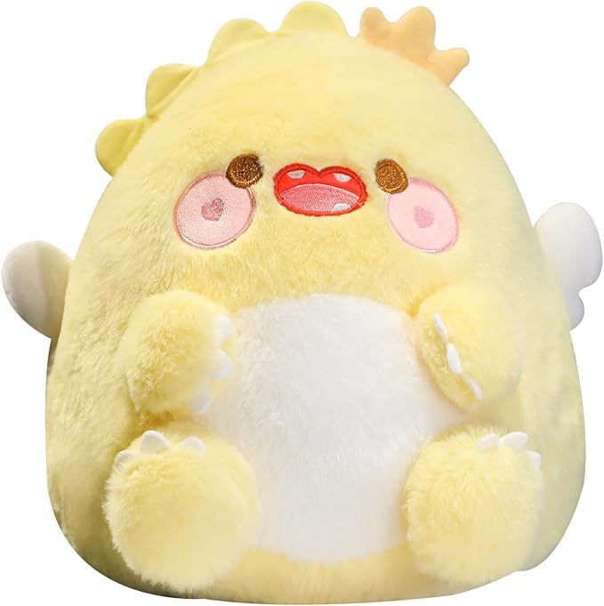 MUPI Cute Dragon Plush Toy Kawaii Stuffed Animals Soft Dinosaur Plush Pillows for Girls Boys Kids Adults, Yellow (11 Inch)