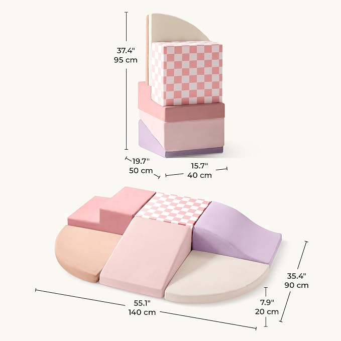 Tiny Land Soft Foam Climbing Blocks for Toddlers, 6-Piece Baby Foam Climbing Blocks, Indoor Playground Climbing Toys, Ideal Gift for Kids Activity Crawling and Sliding Foam Play Set (Pink Pastel)