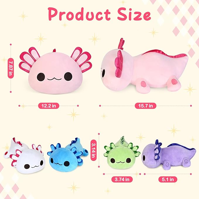 KMUYSL Axolotl Plush Toys for Ages 3 4 5 6 7 8+ Year Old- Axolotl Mommy Stuffed Animal with 4 Baby Axolotls in Her Tummy, Plush Toys Set, Christmas Birthday Gifts for Baby, Toddler, Kids