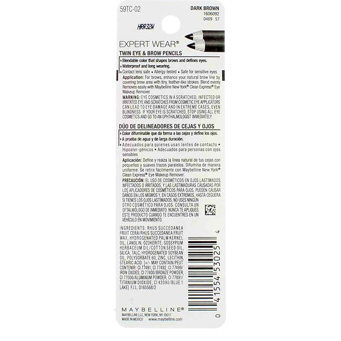Maybelline Expert Eyes Twin Brow & Eye Pencils Dark Brown .06 Oz