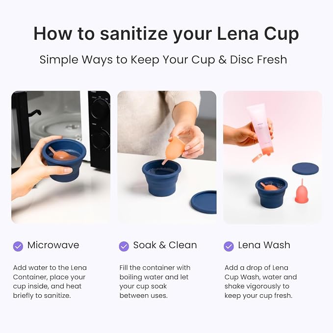 Lena Menstrual Cup Cleaner Case & Period Disc Sanitizer, Home and Travel Size Feminine Wash, Period Essentials for Women, Microwavable, Compact & Collapsible Silicone Container, Dark Blue