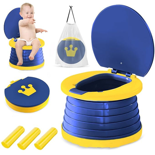Travel Potty for Toddler, Portable and Foldable Toilet, Apply to Seat Emergency Toilet for Car, Camping, Outdoor, Indoor with 3 Rolls Bag(Blue)