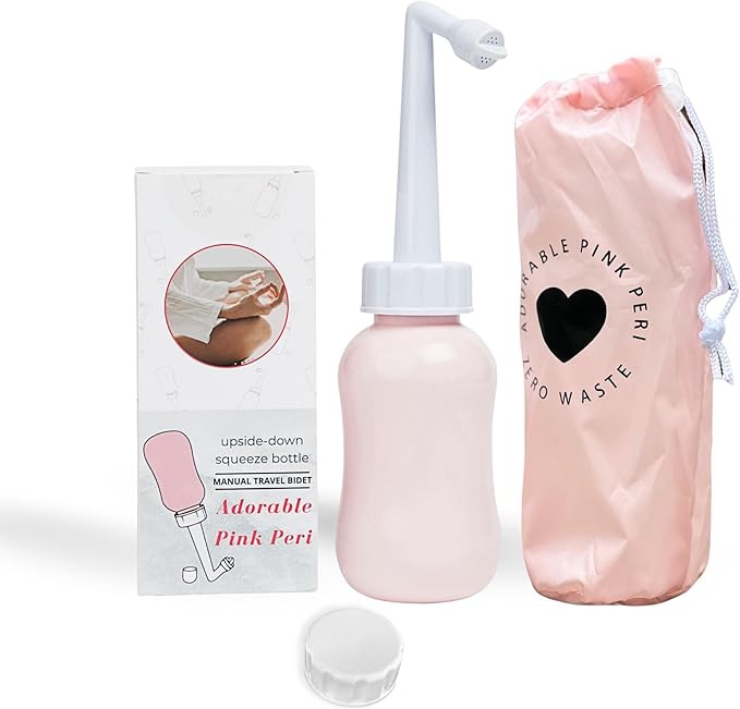Adorable Pink Peri - Peri Bottle After Birth Care for Postpartum Essentials Feminine Pink Portable Bidet Water Squeeze Spray Bottle for Pain Relief tears Hemorrhoids with Bottle Cap 360 ml (12 oz)
