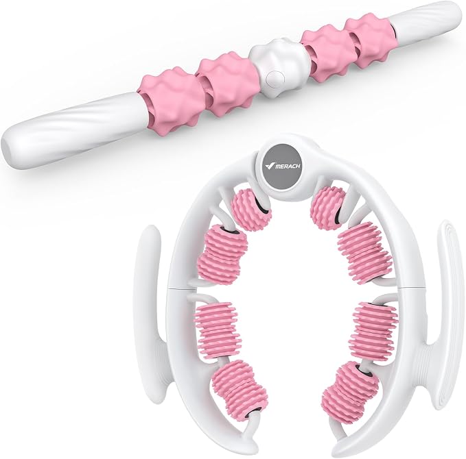Merach Cellulite Massage Tool with Push Pull Roller, Lymphatic Drainage Massager, Leg Massager with Detachable Handles, Exercise Equipment for Thighs & Legs & Buttocks, Gift for Women