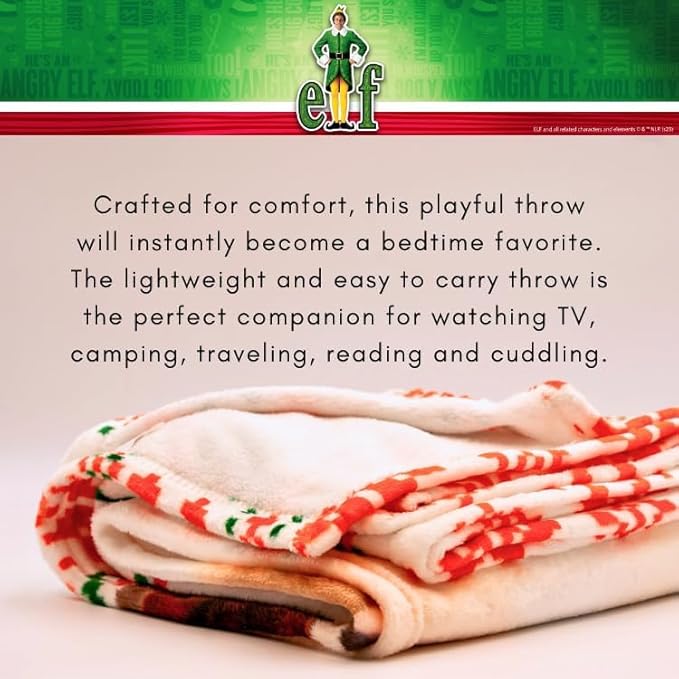 Elf The Movie Buddy Spaghetti Holiday Christmas Bedding Soft Plush Blanket Throw, 46 in x 60 in, (Officially Licensed Product) by Franco