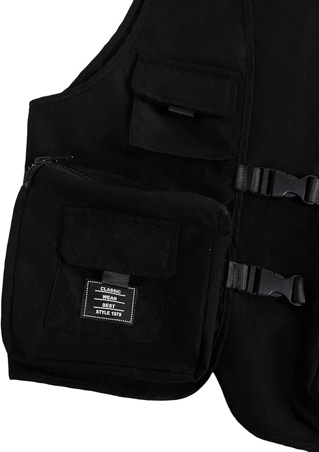 Verdusa Boy's Pocket Front Buckle Sleeveless Cargo Vest Jacket