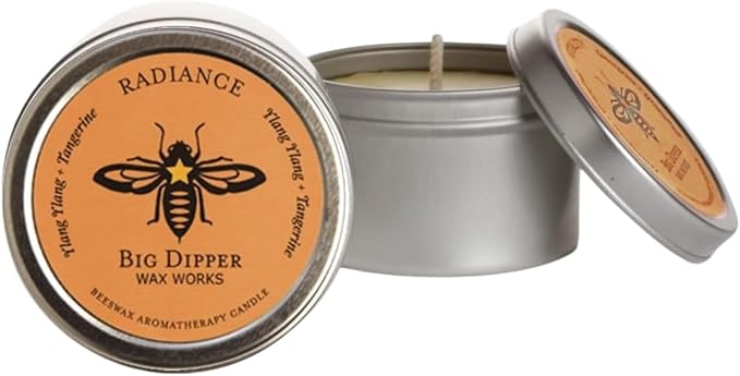 Big Dipper Wax Works Beeswax Aromatherapy Candle Tin – Radiance, Tangerine & Ylang Ylang Essential Oils, 1.7 oz Travel Tin, 1.5" x 1", 12 Hour Clean Burn, 100% Pure Beeswax with Cotton Wick