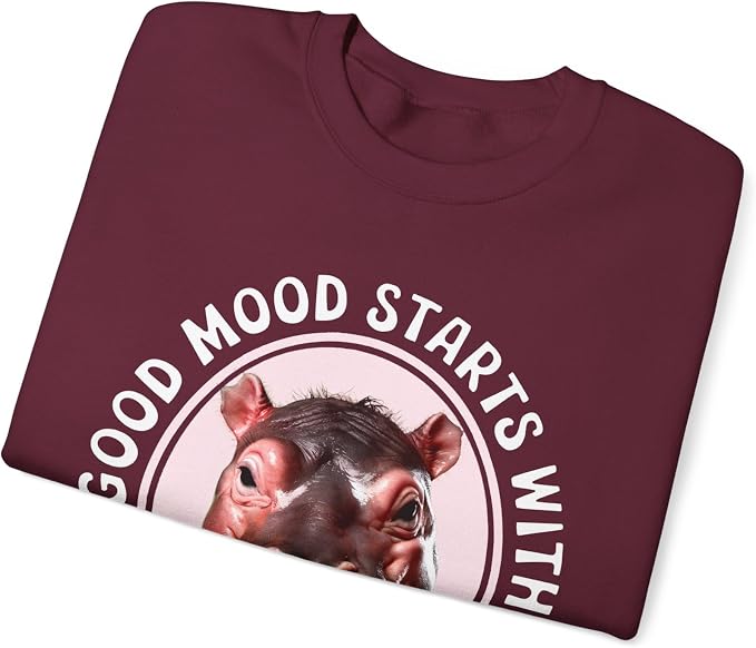 Good Mood Starts With Moo Deng Unisex Sweatshirt, Funny Moo Deng Good Mood Minimalist Men And Women Shirt