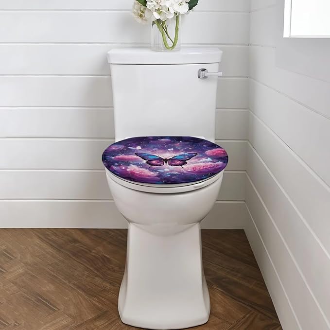 Purple Butterfly Toilet Lid Cover with Elastic Bottom for Bathroom Butterflies Toilet Seat Pads Universal Toilet Tank Cover Replacement Bathroom Dust Cover Replacement