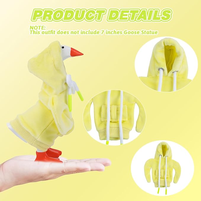 2 Pcs Desk Goose Outfits 7 Inches, Mini Desk Goose Clothes Hoodies 7 Inch Porch Goose Costume Desk Goose Accessories for Magnetic Goose Statue Table Decor (Grey & Yellow)
