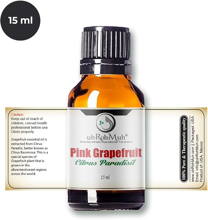 Pink Grapefruit Essential Oil Cold Pressed Citrus Paradisi Peel Oil Fresh Citrus Aroma Top Note Essential Oil for Aromatherapy Diffuser Skincare Haircare and Natural DIY Cosmetic Blends - 15 ml