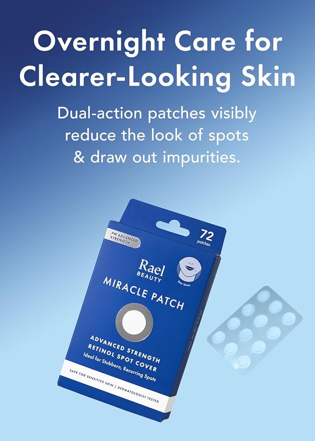 Rael Pimple Patches, Miracle Retinol Spot Cover - Hydrocolloid Acne Pimple Patch for Face, Absorbing Zits & Blemishes, PM Advanced (72 Count)