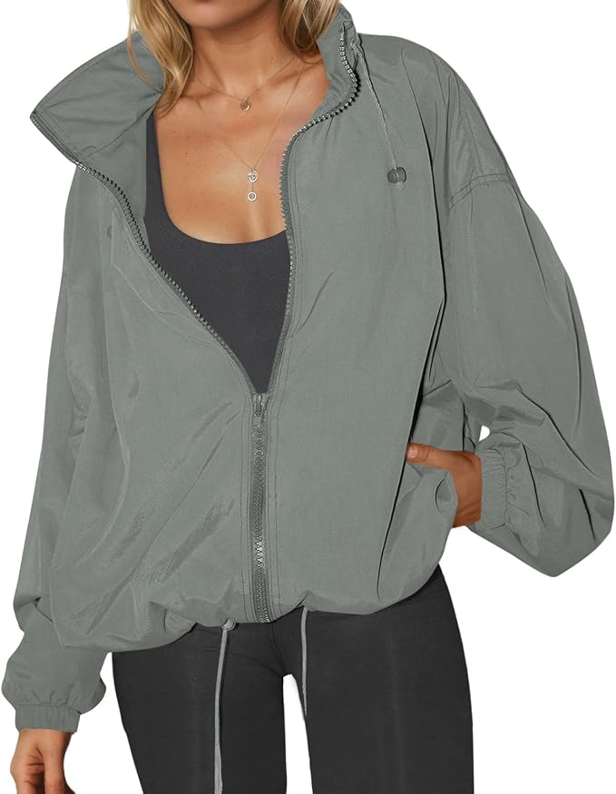 Yousify Womens Waterproof Rain Jackets Lightweight Zip Up Raincoat Outdoor Hiking Hooded Windbreaker with Pocket