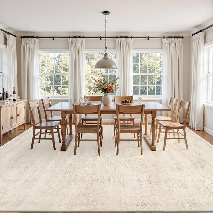 3x5 Area Rugs for Living Room: Vintage Boho Neutral Washable Rug Indoor Soft Large Area Rug Carpet for Bedroom Nursery Farmhouse Dining Room Office Floor Non-Slip Low Pile Under Table Rug Retro Beige