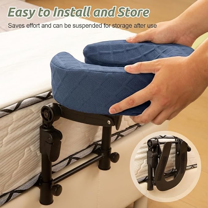 Massage Headrest for Bed, Adjustable Massage Face Cradle at Home, Portable Massage Table Kit for Sleeping Mattress, Face Down Pillow After Eye Surgery (Blue, with Armrest Shelf & Breast Pillow)