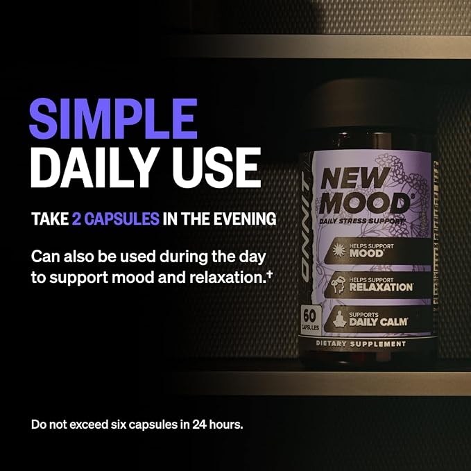 ONNIT New Mood Daily Stress Support Capsules, IGEN Non-GMO Tested Sleep and Mood Support Supplement for Men and Women, Daily Stress Management Capsules, 60 Count