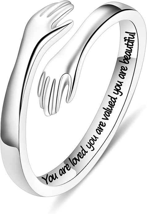 Yesteel Valentines Gifts for Kids Teen Girls - S925 Sterling Silver Hug Ring for Teen Girls Women, Adjustable Ring Jewelry Mothers Day Birthday Gifts for Daughters Mom Sister Wife Friends Grandma