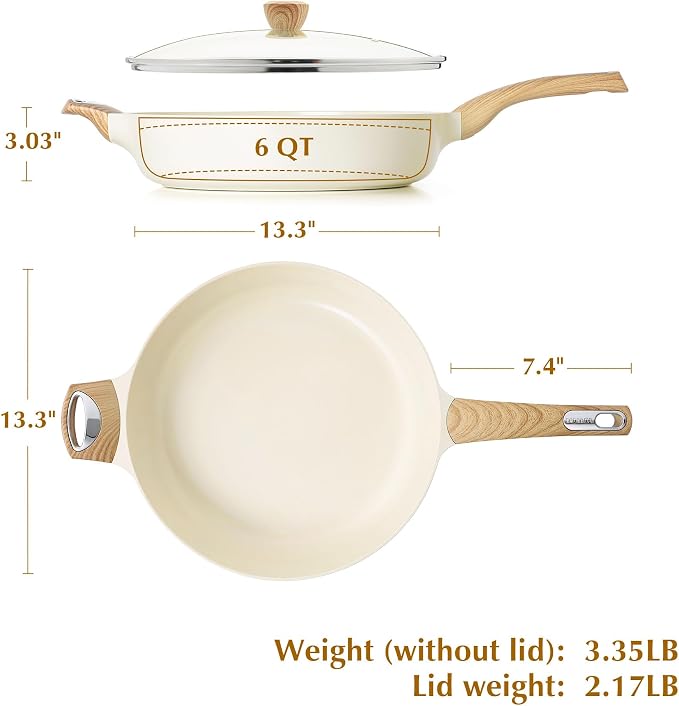 SENSARTE Ceramic Nonstick Frying Pan Skillet with Lid, 13.3 Inch Large Deep Frying Pan, 6 QT Saute Pan, Induction Pan, Healthy Non Toxic Cooking Pan with Helper Handle, PFOA PFAS PTFE Free