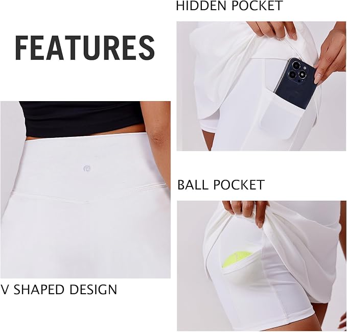 PINSPARK 14" Womens Tennis Skirt High Waisted Golf Skort with 2 Pockets | Built-in Shorts, A Line, Tummy Control, Stretchy, Casual, Mini, Workout, Pickleball, Running, Skort for Woman