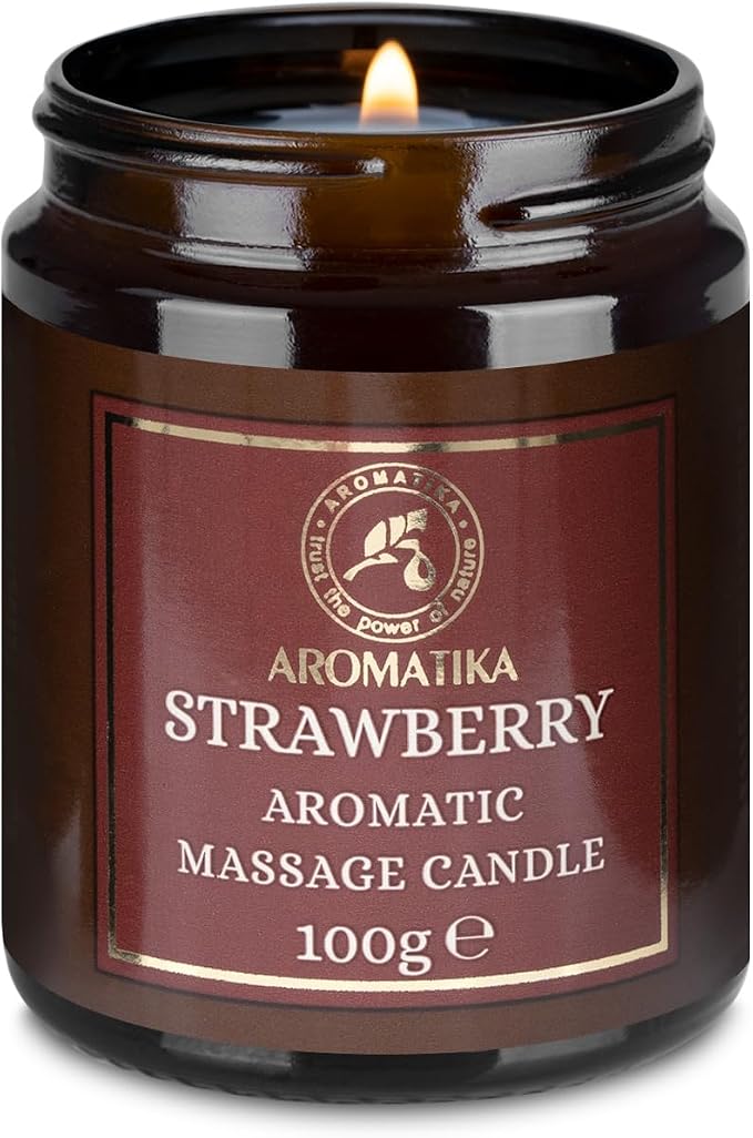 AROMATIKA Strawberry Scented Massage Candle - Soy Wax 3.5Oz - Relaxing Aromatherapy Candle - Glass Jar Gift