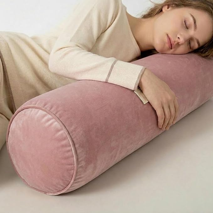Body Pillow Yoga Bolster Round Cylindrical Pillow Long Dutch Velvet Cushion with Removable Washable Cover for Side Sleepers Meditation and Bedroom Decor(Cherry,100cm/39in)