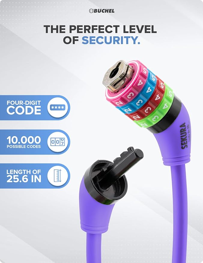 Büchel Bike Locks Cable for Kids - Colorful & Keyless - Secure Your Child's Bike - Easy-to-Use Bicycle Accessory, High Security 5 Digit Resettable Combination Coiling Bicycle Lock, Anti Theft