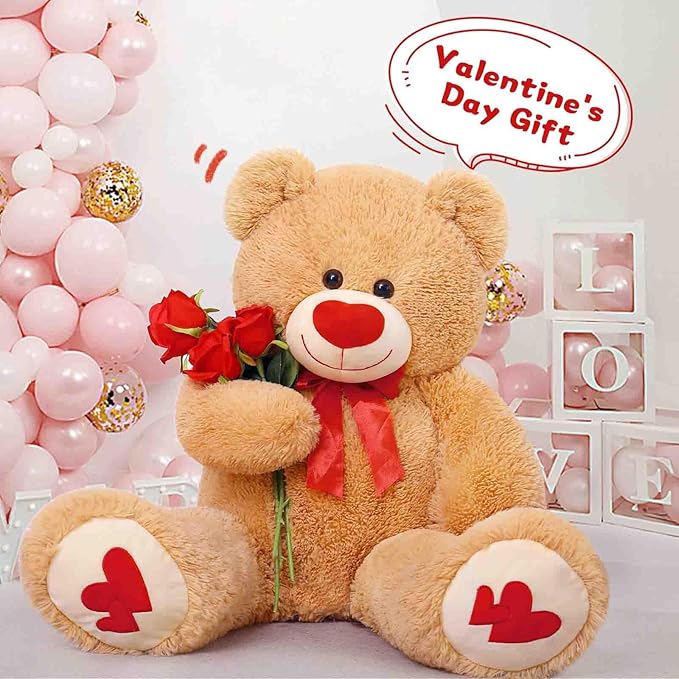 MorisMos Love Heart Giant Teddy Bear, 36inch Big Love Bears with Bow Tie, Large Stuffed Animals for Girlfriend, Boyfriend, Brown
