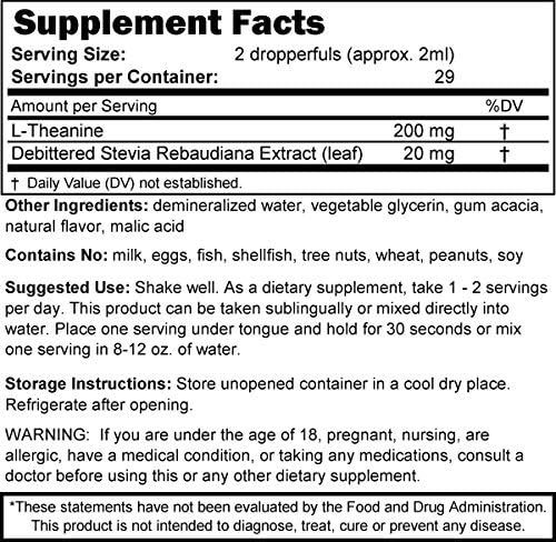 Svasthya Body & Mind 100% Pure L-Theanine Liquid Supplement – 2FL. OZ. (60ML) for Stress Reduction, Improved Concentration