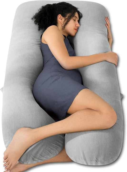 QUEEN ROSE Pregnancy Pillows, Cooling Maternity Pillow for Sleeping, 55in U Shaped Body Pillow for Pregnant Support, with Removable Silky Cover, Gray