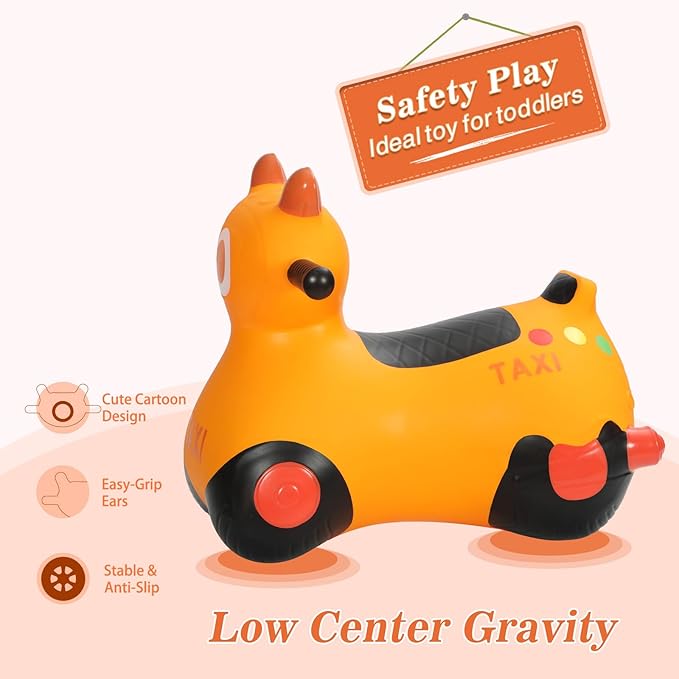 INPANY Kids Bouncy Car Hopper Toys, Toddlers Ride on Car, Inflatable Hopping Toys, Bouncing Buddies, Rubber Bouncer, Outdoor Indoor Birthday Gifts Toy for 2 3 4 Yr Girl Boy, Orange