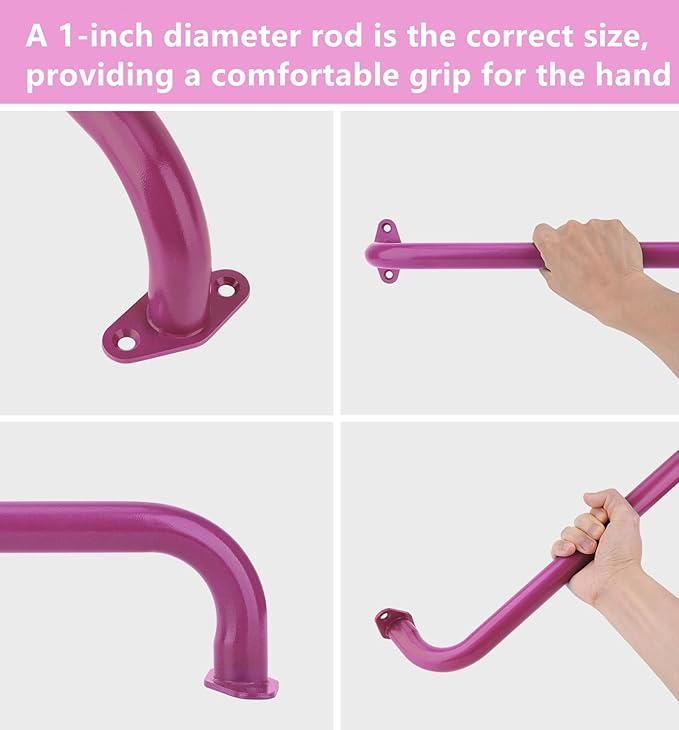 BiJun17 inch Metal Playground Handles,Monkey Bars Indoor Heavy Duty Ceiling Grab Bars for Indoor Outdoor Playgrounds Climbing Frames,Treehouses,and Wall ladders (Pink Set of 6)