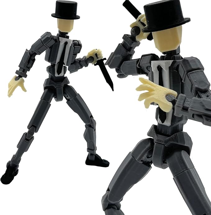 3D Printed 5.54-inch Multi-Jointed Action Figures Dummy13, Full Body Mechanical Movable Toy, Multiple Accessories, Hand Painted Figure, Desk Decoration, Creative Gifts (Y-Gray Gentleman)