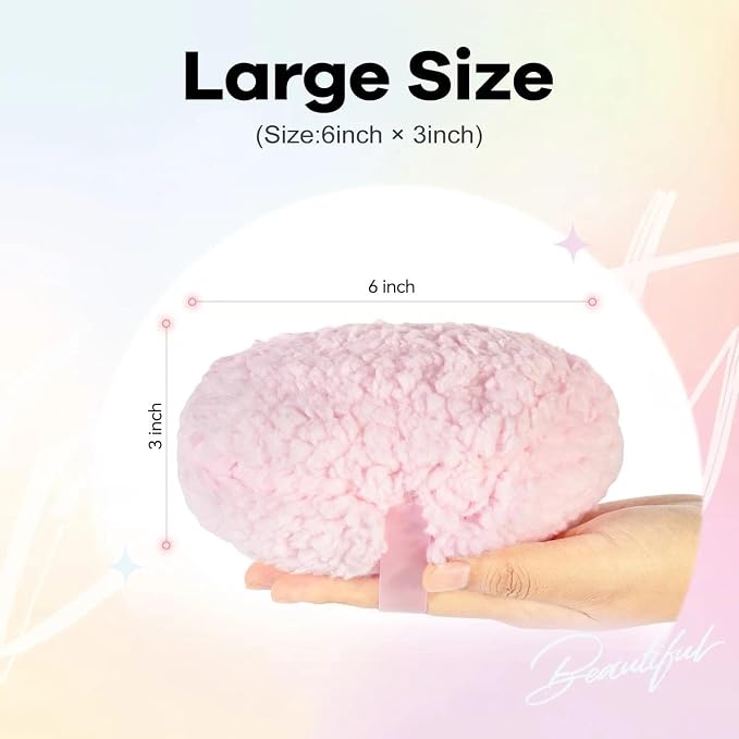 Big Body Powder Puff and Container, Glass Powder Container with Puff for Body and Face, Crystal Case and 6'' Soft Washable Reusable Velour Puff for Wet Dry Makeup（Yurt, Amber)