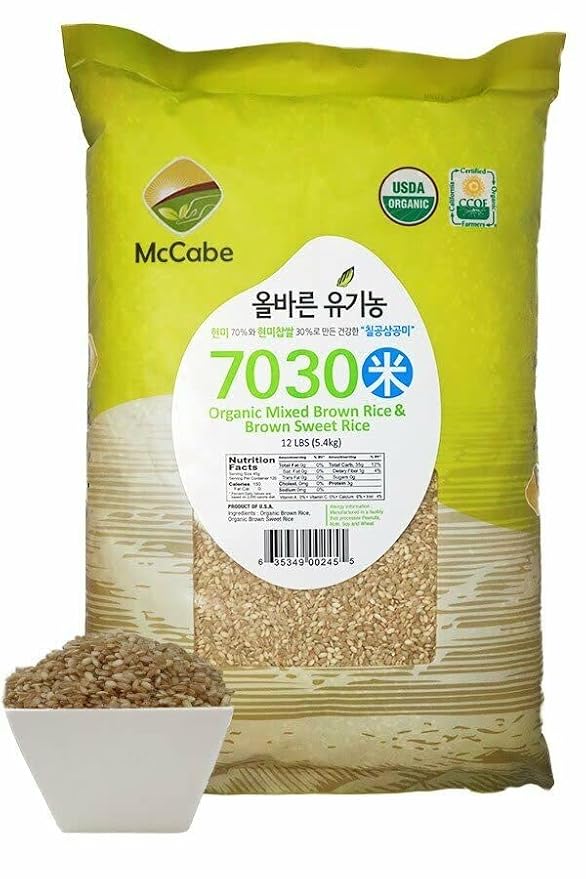 McCabe Organic 7030 Brown Rice & Brown Sweet Rice - Rich with Fiber & Minerals | USDA and CCOF Certified | Product of USA | 12Lbs