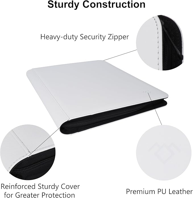 GrinOwl 16 Pocket Top loader Binder, Holds 640 Top Loaders, Large Top loader Card Binder with Sleeves for Cards in 3" x 4" Top loaders (White)