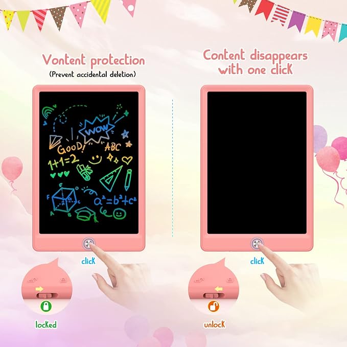 LCD Writing Tablet Doodle Board, Colorful Drawing Pad, Electronic Drawing Tablet, Drawing Pads,Travel Gifts for Kids Ages 3 4 5 6 7 8 Year Old Girls Boys (10.5 inch, Pink&Pink)