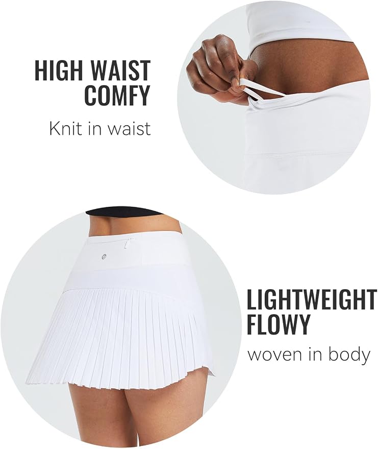 baleaf Tennis Skirt Pleated Golf Skorts with 3 Pockets | 14", Built in Shorts, High Waisted, Anti-slip Strip, Lightweight, for Athletic, Workout, Pickleball, Skorts for Women