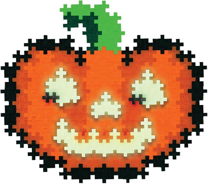 PLUS PLUS Puzzle by Number, 250 Piece Mini Interlocking Hashtag Color Blocks, 3D Pixel Art Kit for Kids - Jack-o'-Lantern
