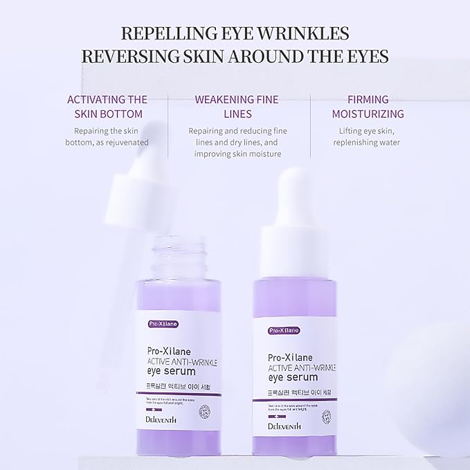 DEleventh Korean Brand Pro-Xilane Active Anti-Wrinkle Eye Serum 30ml / Anti-Aging, Reduces Puffiness, Dark Circles, & Firms Skin, Hydrating, Brightening, and Revitalizing Formula for Youthful Eyes
