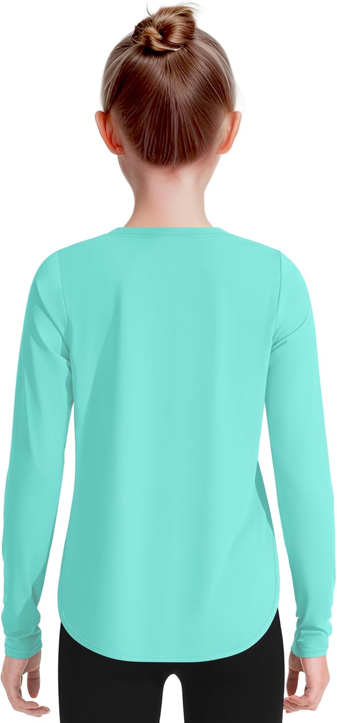 JOCMIC Girls Long Sleeve Shirts Kids Athletic Quick Dry UPF 50+ Sun Shirt Basic Tees for Gym Yoga Tops