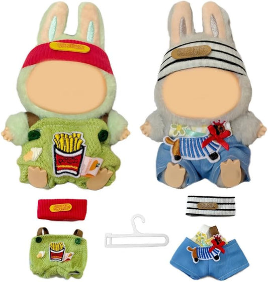 2 PCS Doll Clothes Set for 15cm/17cm Dolls Outfit Accessories, White T-Shirt + Dark Green Vest + Brown Jeans + Clothes Hanger (No Doll Included)