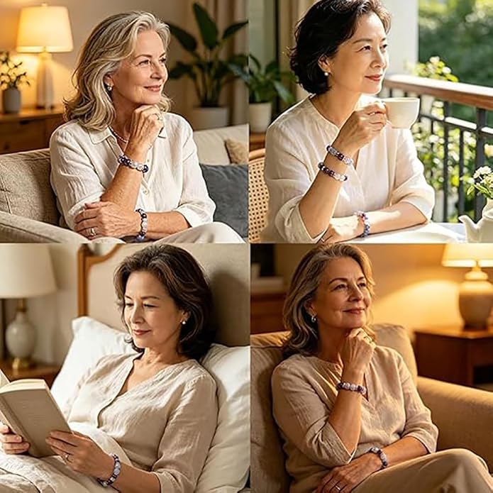 Menopause Bracelet for Women, Natural Crystal Elastic Bracelets Hot Flashes & Anxiety Relief Calming Balance Menopause's Support Jewelry Gift With Card